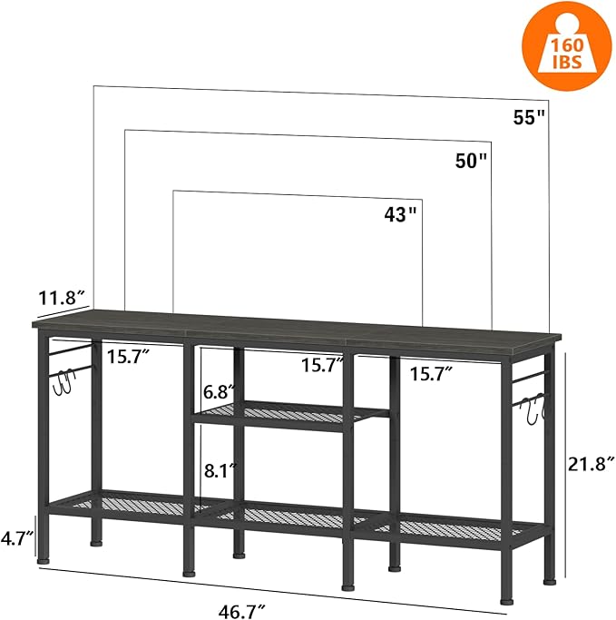 Furologee TV Stand for TVs up to 55 Inch, Entertainment Center with Open Storage Shelves, Media Console Table with Soundbar Shelf for Living Room, Bedroom, Black Oak
