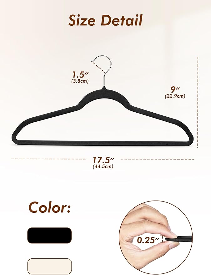 HOUSE DAY Black Velvet Hangers 50 Pack - Non Slip Felt Hangers Closet Essentials, Premium Space Saving Hanger, Gentle on Clothes, Sturdy Shoulder Design