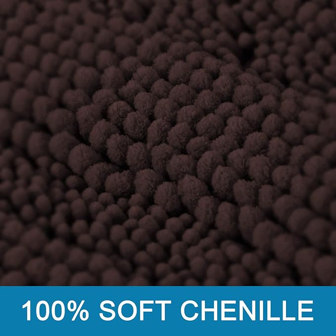 Bathroom Rugs Bath Rug Set 2 Piece Bathroom Contour Rug Toilet Mat Sets Non Slip Contour Bath Rug Set Ultra Thick Water Absorbent Striped Bath Mats Washable(20" x 32" Plus 20" x 20" U, Chocolate)