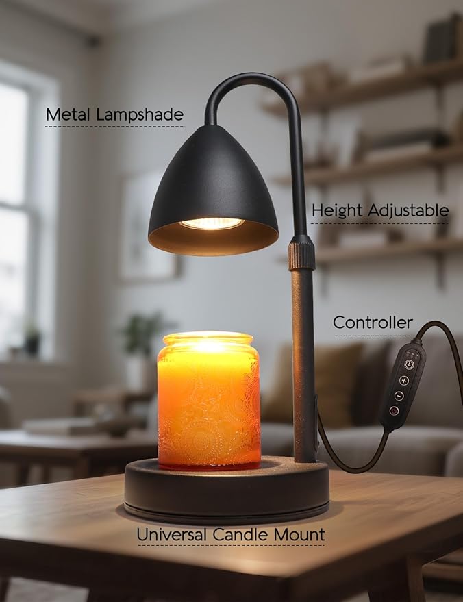Candle Warmer Lamp with Timer Dimmable, Lamp Candle Warmer Birthday Gifts for Women, Black Adjustable Wax Melter Warmer for Jar Candles, House Warming Gift Home Decor