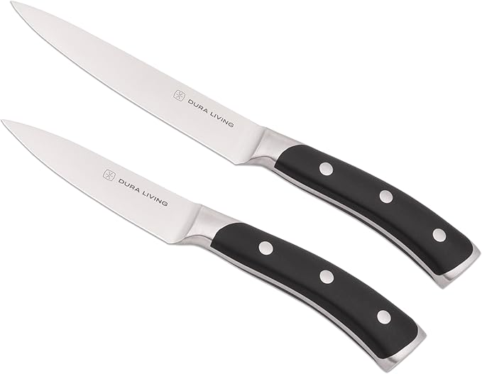 2-Piece Kitchen Knife Set – Ultra Sharp Precision German Stainless Steel Blades, 5” Utility & 3.5” Paring Knife with Ergonomic Handles, Multipurpose for Slicing & Peeling, Black Handle