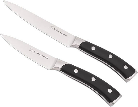 2-Piece Kitchen Knife Set – Ultra Sharp Precision German Stainless Steel Blades, 5” Utility & 3.5” Paring Knife with Ergonomic Handles, Multipurpose for Slicing & Peeling, Black Handle