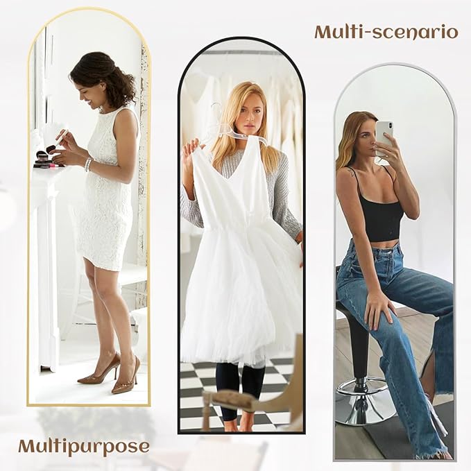 BEAUTYPEAK 65"x24" Arch Full Body Floor Mirror, Full Length Mirror Hanging or Leaning Arched-Top, Wall Mirrors with Stand for Bedroom, Dressing Room, Silver