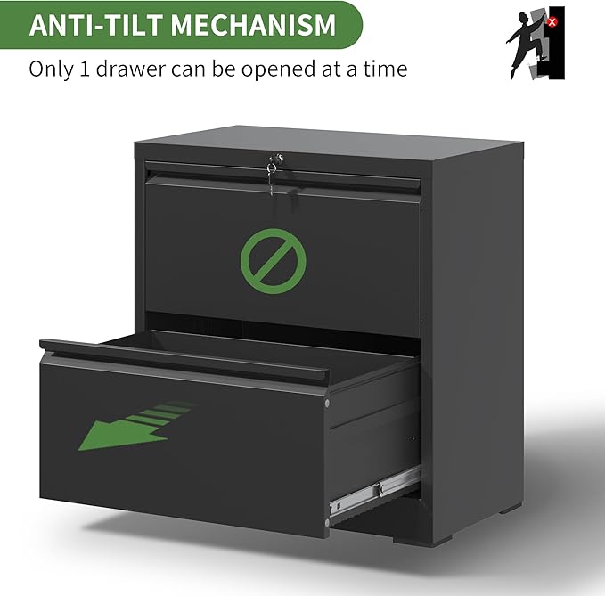 2 Drawer Lateral File Cabinet with Lock, Filing Cabinets for Home Office, Storage Cabinets for Hanging Files Letter/Legal/F4/A4, Require Assembly(Black)