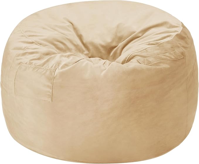 Homguava 4 FT Bean Bag Chair: 4' Bean Bags with Memory Foam Filled, Large Beanbag Chairs Soft Sofa with Dutch Velvet Cover-Khaki