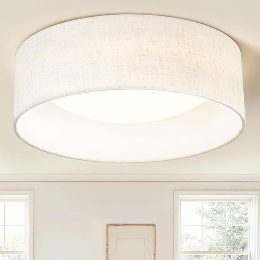 Hamilyeah LED Flush Mount Ceiling Light with Fabric Shade, 12 inch Kitchen Lighting Fixture Ceiling Mount 5CCT, Dimmable Beige Linen Ceiling Lighting Fixture 24W for Bedroom,Living Room, Kitchen