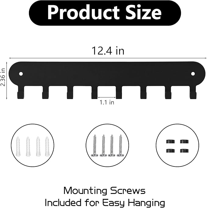 2 Pack Key Holder for Wall,Key Hooks with 8 Hooks,Key Rack for Wall No Drill for Living Room, Kitchen, Bathroom, Garage (Black)