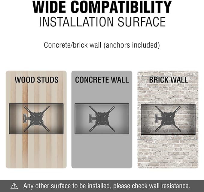 ELG Full Motion TV Wall Mount for TVs 26'' to 65'', Holds up to 66.1lbs, Articulating Arms Swivels Tilt Extension, Max VESA 400x400mm, FULL40, Steel, Black