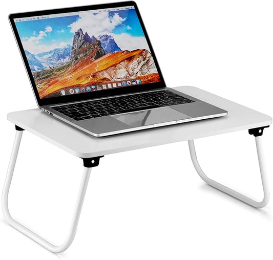 Folding Lap Desk, Ruxury Laptop Stand Bed Desk Table Tray, Breakfast Serving Tray, Portable & Lightweight Mini Table for Sofa Couch Floor - White