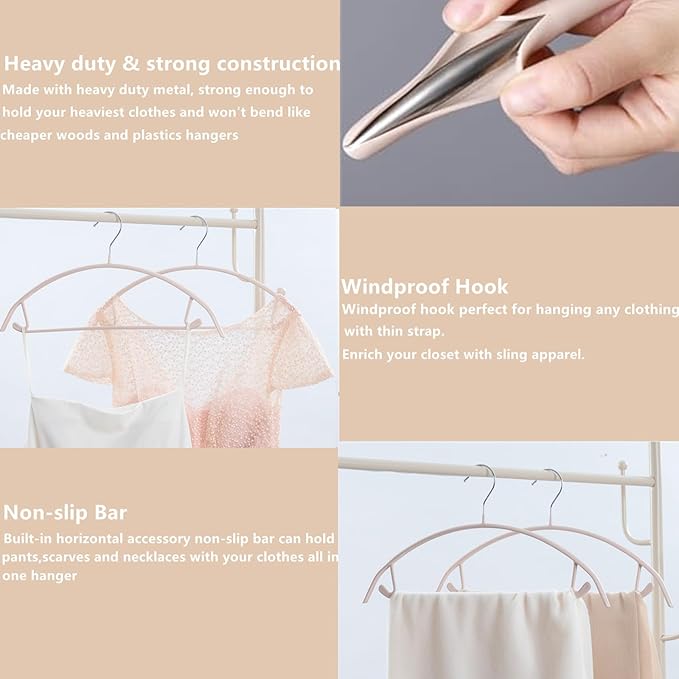 16.5 Inch Pink No Shoulder Bumps No Mark Non-Slip Rubber Coated Contour Meta Hanger for Sweater T-Shirt Suit Coat Uniform with Pants Bar Pack of 10