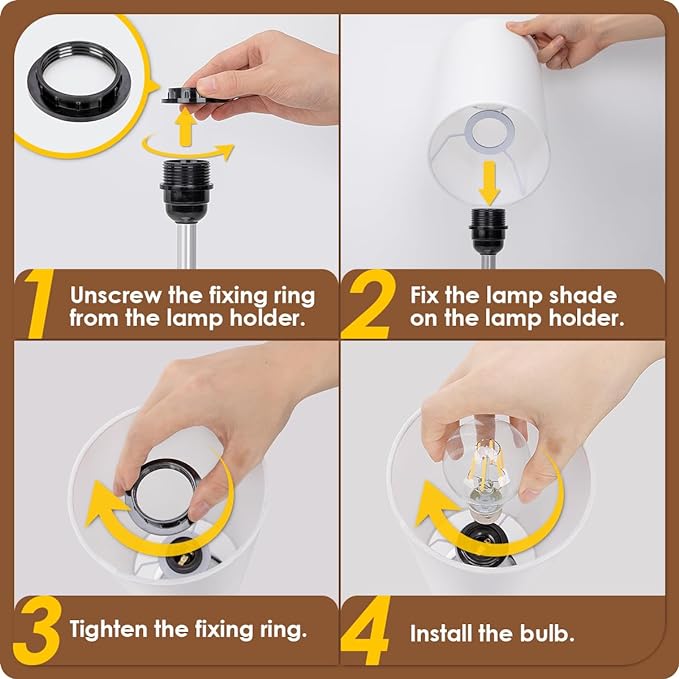 Yarra-Decor Bedside Lamp with USB Port - Touch Control Table Lamp for Bedroom 3 Way Dimmable Nightstand Lamp with Round White Fabric Shade for Living Room, Dorm, Home Office (LED Bulb Included)