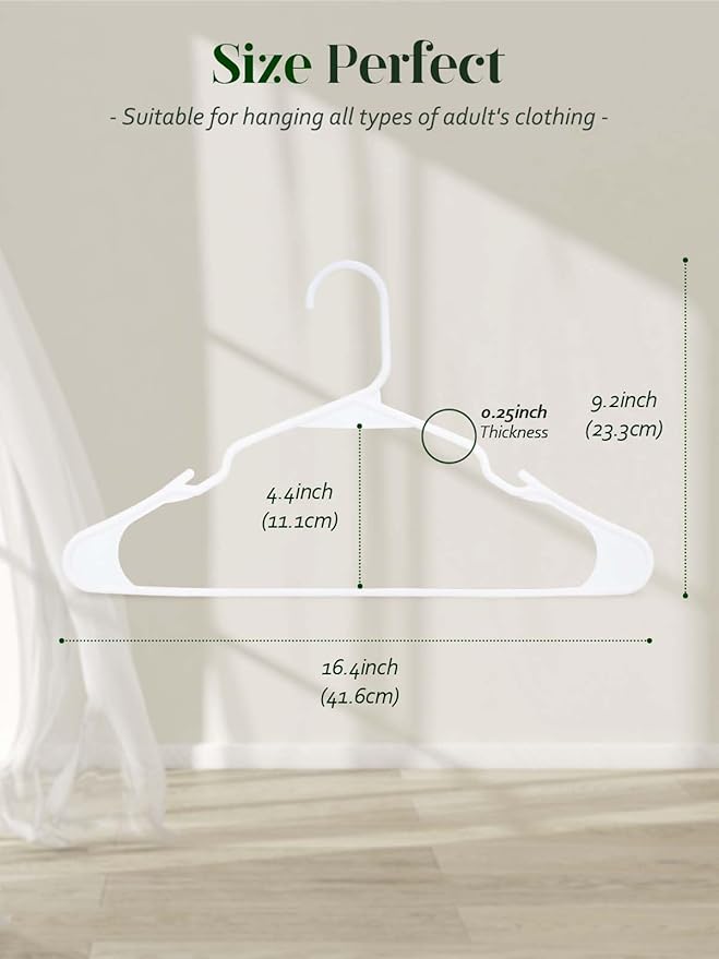 Cozymood Plastic Notched Hangers 50 Pack, Space Saving Tubular Clothes Hangers White, Slim Non-Slip Heavy Duty Plastic Hanger for Everyday Use, Standard Closet Hanger for Shirts, Coats, Dress, Skirts