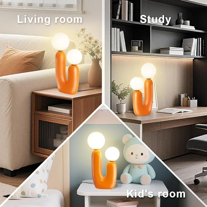 Nightstand Lamps, Modern Cactus Lamp, Dimmable Resin Table Lamp, Suitable for Living Room, Bedroom, Bedside Table (Orange)