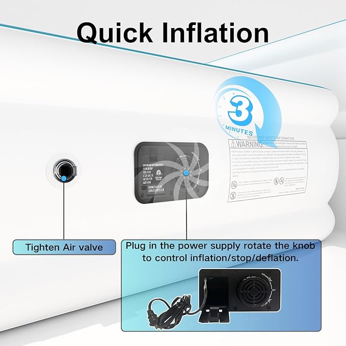 Full Size Air Mattress with Built in Pump, Air Bed with Portable Storage Bag, 18'' Blow up Mattress Suitable for Home and Guests, Top Flocking, 18" Full Sky Blue