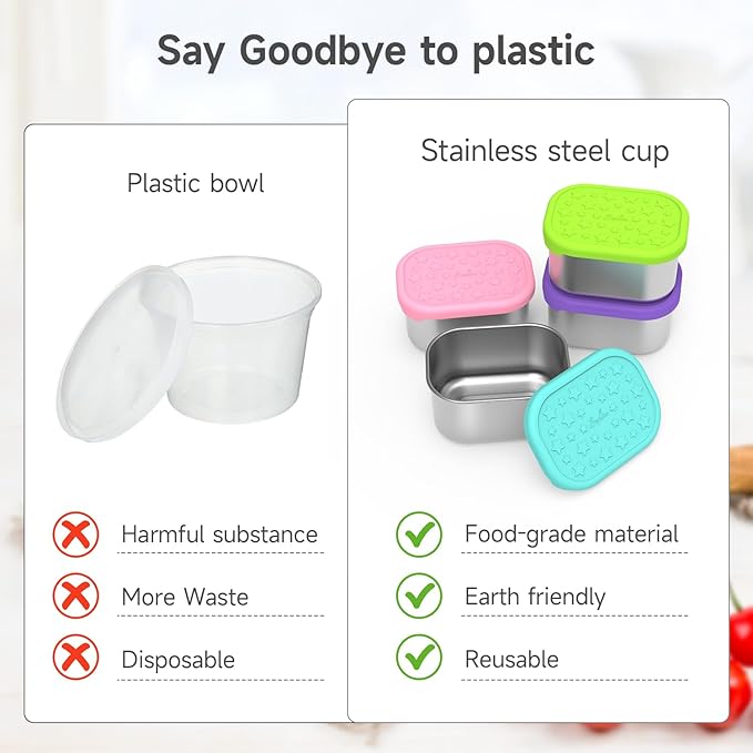 SOPHICO Stainless Steel Snack Containers for Kids, 8 oz Small Food Storage Container 1 Cup with Silicone Lid - Perfect 304 Metal Toddler Lunch Box for Daycare and School, Leak Proof (MIX, 4 PACK)