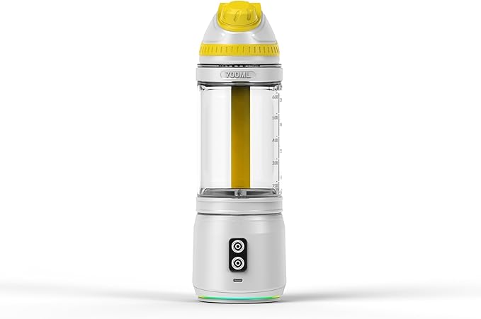 Portable Blender, Anti-Jamming 300 Watt for Shakes and Smoothies, 24oz Travel Blender USB Rechargeable, BPA Free Sporty bottle with a Travel Lid. (Black Base Grey Lid) (White Base Yellow Lid)