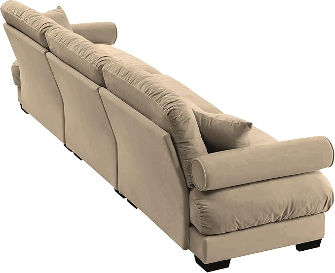 Ball & Cast 130" Extra Large Sectional Sofa,3-Seater Oversized Modular Cloud Couch with Waist & Throw Pillows,Deep Seat Velvet Fluffy Sofas for Living Room,Home Theater,Apartment,Velvet,Camel