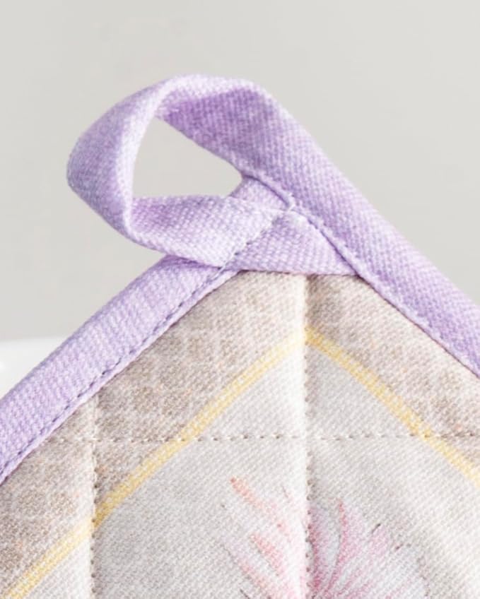 Maison d' Hermine Pot Holders 100% Cotton Heat Resistant Potholders 8" x 8" Hot Pads with Loop BBQ, Cooking, Baking, Grilling, Kitchen, Handling Hot Pans Spring/Summer (Pack of 1, Magnolia Mornings)