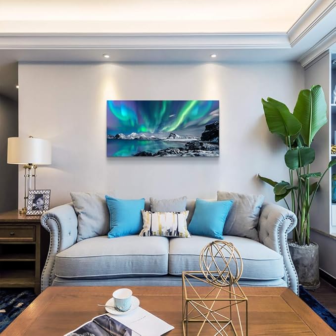 Large Wall Decor For Living Room Canvas Wall Art For Bedroom Blue Aurora Scenery Paintings Modern Bathroom Canvas Art Prints Ready To Hang Office Pictures For Home Kitchen wall Decorations Artwork
