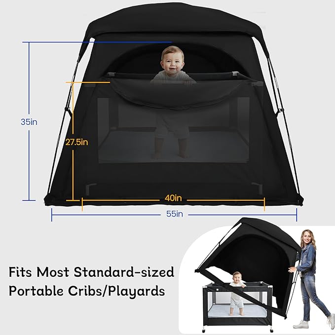 Sleep Pod for Kids, Babies & Toddlers, fits Pack N Play, Mini Crib, Kids Air Bed & Cot, Blackout Tent with Fan Pouch & Monitor Pouch, Portable & Easy Setup, Great for Travel & Room Sharing