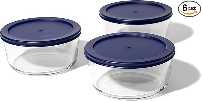 6-Piece Glass Food Storage Containers Set (3 Containers + 3 BPA-Free Lids) | 4-Cup, Leakproof | Microwave, Freezer, Oven & Dishwasher Safe | Ideal for Meal Prep & Pantry Organization