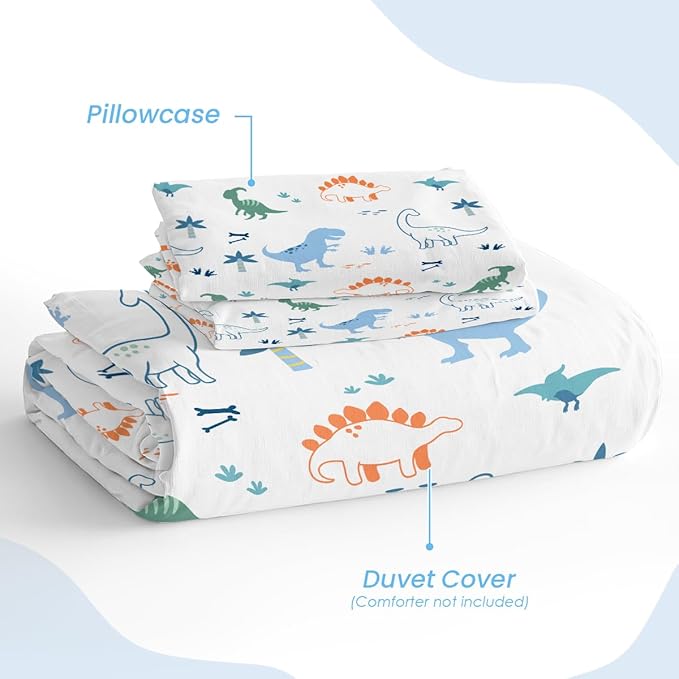 SANDJEST Dinosaur Duvet Cover Sets Full Size for Kids Boys, Incude 1 Polyester Comforter Cover 80x90 Inches and 2 Pillowcases 20x26 Inches, Comforter Not Included, Gift for Christmas Birthday