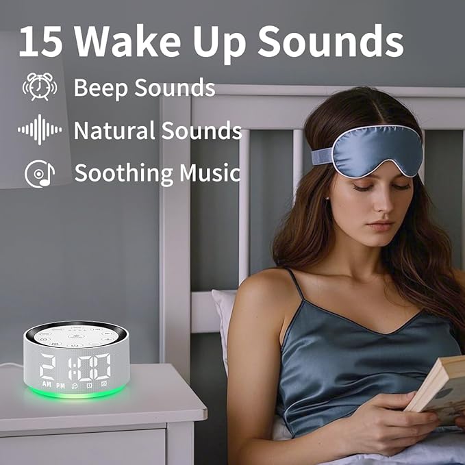 【3 in 1】Sound White Noise Machine Alarm Clock with 30 Sleeping Sounds Sleep Brown Noise Machine for Baby Kids Adults Backup Battery 32 Level Volume 5 Timers Night Light Memory Function for Home Office