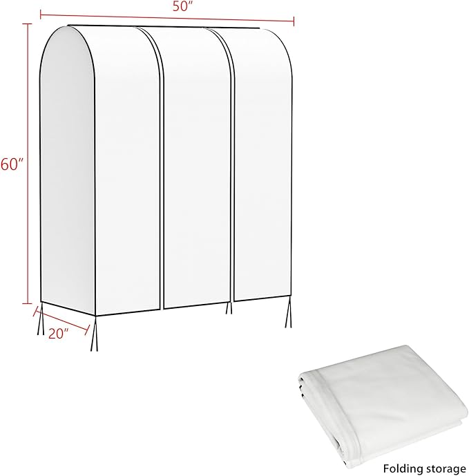 Zilink 50'' Garment Rack Cover Dustproof Clothes Rack Cover Breathable Garment Bags Protector Wardrobe Cover with 2 Durable Zippers for Garment Rack, White, (Rack Not Included)