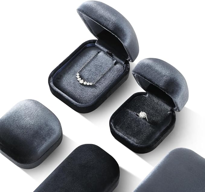 Resilient Velvet Ring Earrings Bracelet Necklace Display Box, Travel Mini Jewelry Organizer Case (Gray, Ring Box)
