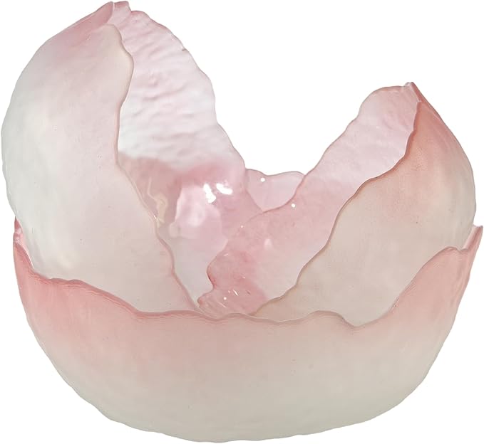 Glass Salad Bowls Set 3 Irregular Shaped Mixing Bowls Ideal for Kitchen Prep of Fruit, Pasta, Popcorn & Snacks - Stylish and Functional Tableware Essential (Pink)