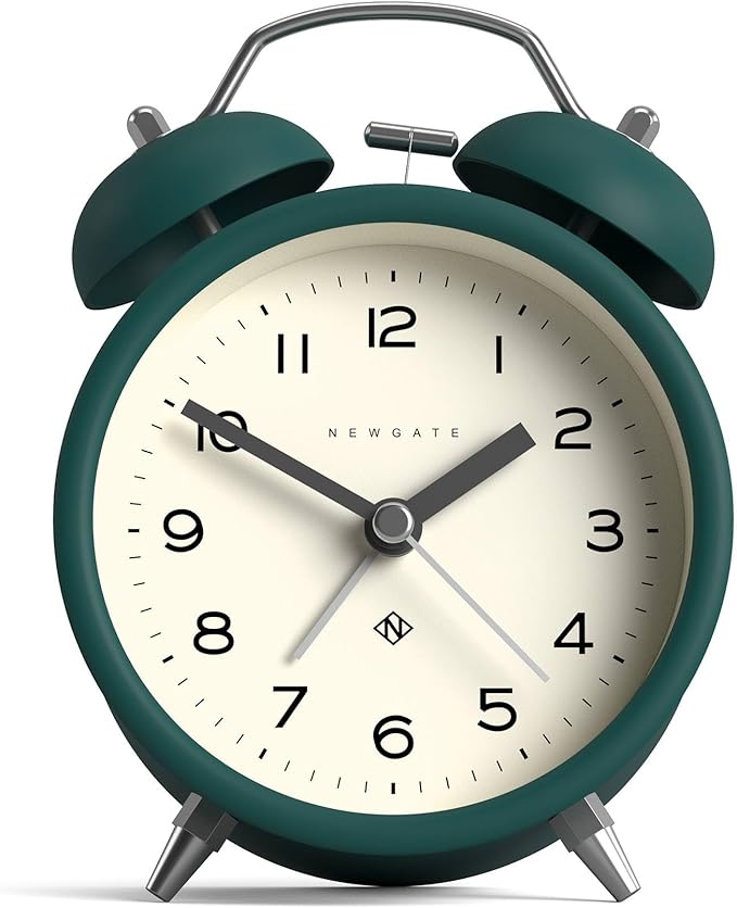 NEWGATE® Charlie Bell Echo Alarm Clock | Modern take on Classic Twin Bell Clock | Eden Green | Easy to Read Numbers | Ideal for Bedside, Desk or Shelf | Modern Retro Bedroom & Office Accessory