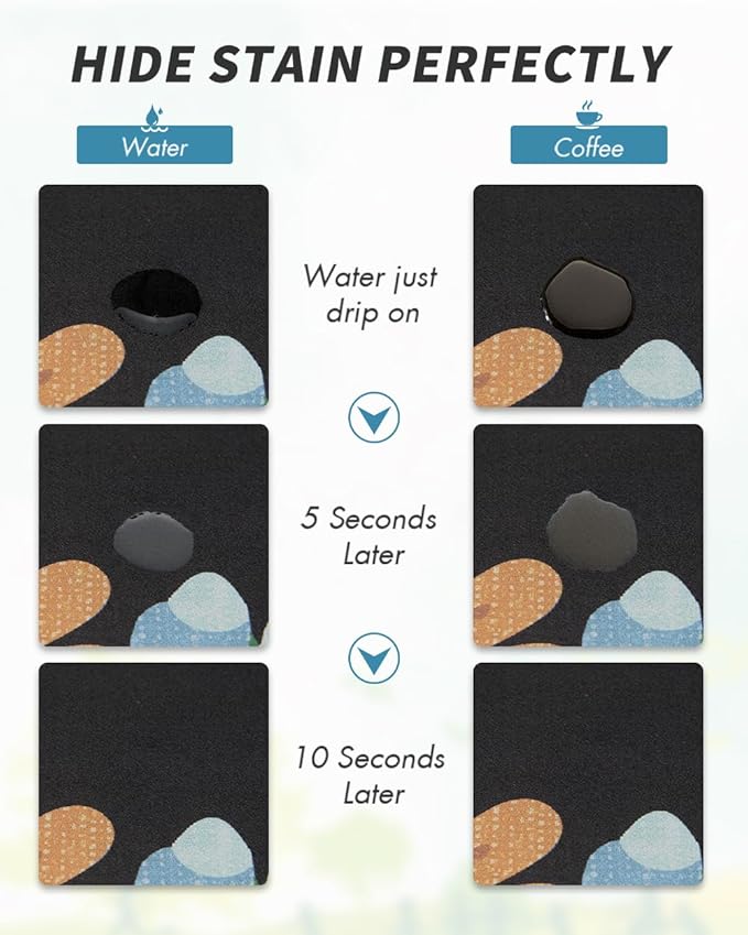 AMOAMI Coffee Mat Hide Stain Rubber Backed Absorbent Dish Drying Mat for Kitchen Counter - Fits Under Coffee Maker or Machine - Floral BLACK 17x31.5