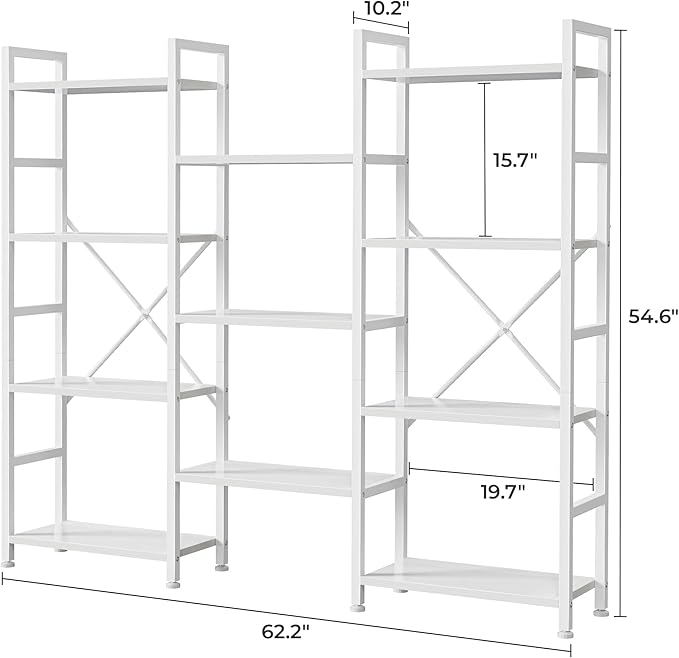 SUPERJARE Triple 4 Tier Bookshelf, Bookcase with 11 Open Display Shelves, Wide Book Shelf Book Case for Home & Office, White