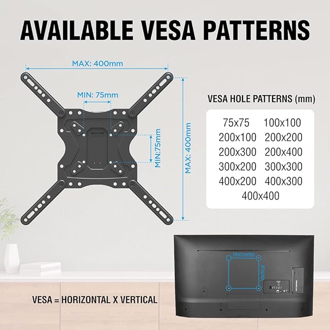 ELG Full Motion TV Wall Mount for TVs 26'' to 65'', Holds up to 66.1lbs, Articulating Arms Swivels Tilt Extension, Max VESA 400x400mm, FULL40, Steel, Black