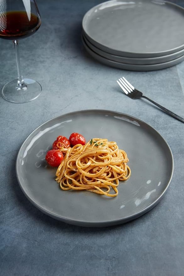 Famiware Mars Plates and Bowls Set, 24 Pieces Dinnerware Sets, Dishes Set for 8, Dark Gray