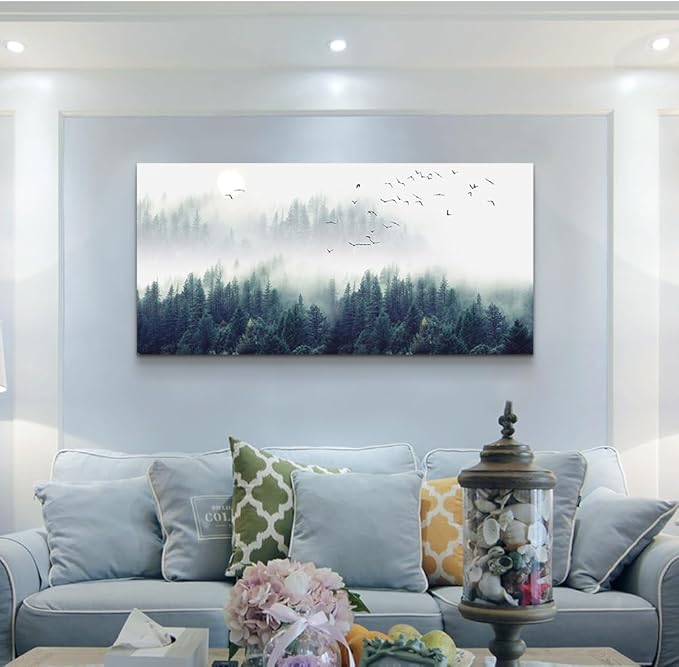 Wapluam Canvas Wall Art For Living Room Bedroom Wall Decor Modern Home Decor Office Wall Decorations Fog Forest Landscape Wall Painting Stretched And Framed Pictures Ready To Hang Art Works 40 X 20