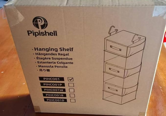 Pipishell Hanging Closet Organizer 6-Shelf, Hanging Shelves for Closet with 3 Removable Drawers & Side Pockets for Bedroom or Garment Rack, 12' x 12' x 43.3', Dark Gray