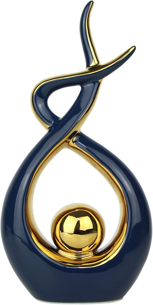 Norrclp Home Decor Modern Abstract Art Ceramic Statue Table Decorations for Dining Room Living Room Office Centerpiece (Blue and Gold, Large)