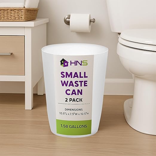 HOLDN’ STORAGE Small Trash Can - Set of 2 Open Top Waste Bin of 1.58 Gallon, Compact Waste Can Perfect for Bathroom, Kitchen, Office, Dorm - Durable Garbage Can - White