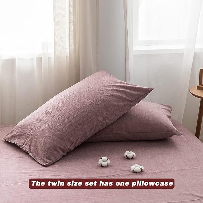 FACE TWO FACE Bedding Duvet Cover Set100% Washed Cotton Duvet Cover Linen Like Textured Breathable Durable Soft Comfy(Twin, Purple Bean Paste)