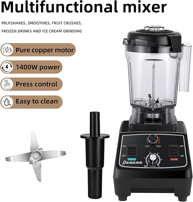 Panana Professional Countertop Blender, 1400W for Shakes and Smoothies, Home & Commercial With Timer and Speed Control, 68oz BPA-Free, Dishwasher Safe