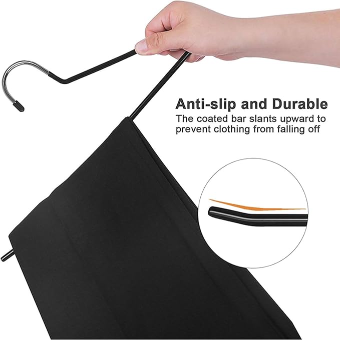 devesanter Pants Hangers 20 Pack Open Ended Metal Jeans Hangers Space Saving Hanger for Pants Closet Storage Organizer for Clothes Leggings Trousers Ties Slacks Short Skirt（Black）