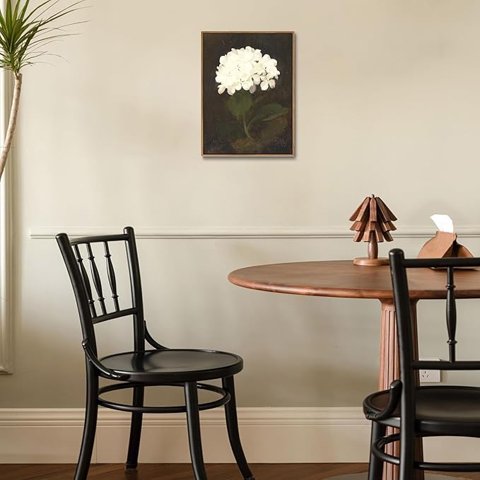 Djmwtb Vintage Framed Wall Art Floral Canvas Wall Art Prints White Hydrangea Paintings Flower Botanical Aesthetic Pictures Wall Decor Artwork for Living Room Bedroom Bathroom Office 16x24in