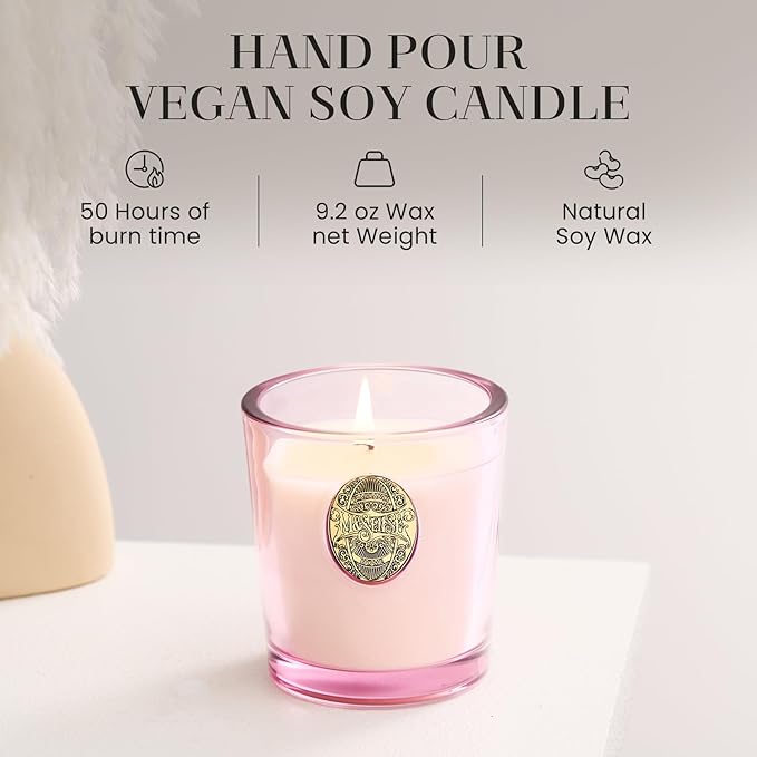 M&SENSE Natural Soy Candle | Saltwater Rose & Pink | 9.2 oz, 50H Burn Time | Luxury Scented Candle for Relaxation, Gifting, Home Décor | Ideal for Bedroom, Office, Party Ambiance