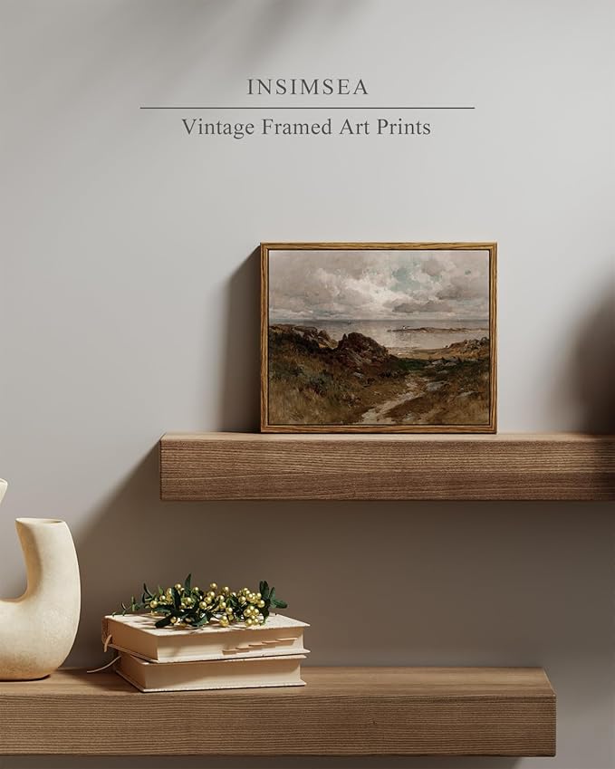 InSimSea Framed Canvas Wall Art Vintage Decor, Seaside Path Wilderness Landscape Oil Paintings for Wall Decorations, Coastal Wall Art for Living Room Bedroom Bathroom Wall Decor, 8"x10"