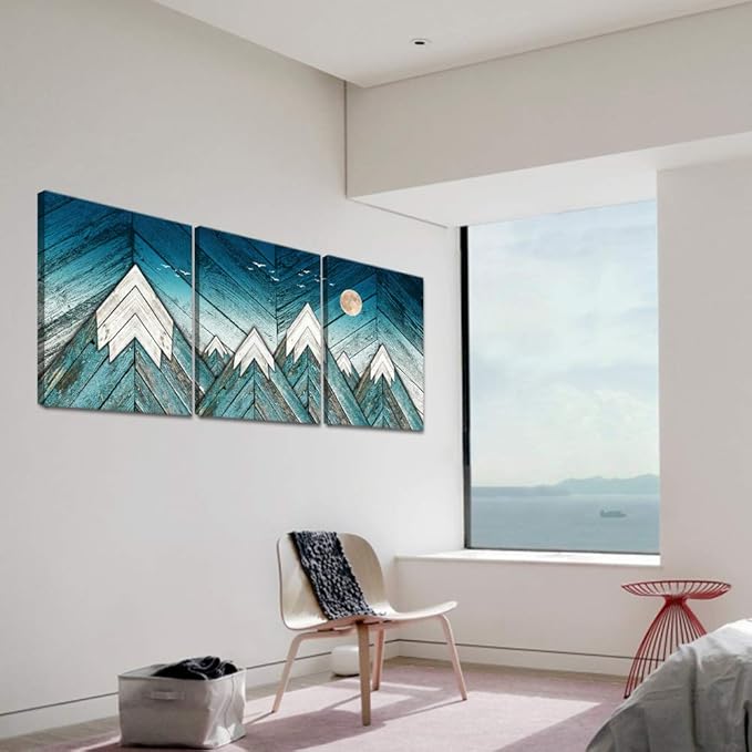 blue Abstract Canvas art Prints Wall Art Paintings for Living Room family kitchen Bedroom bathroom Wall decor modern Wall Artworks mountain Pictures Vintage wood grain 3 Piece Home Decoration posters