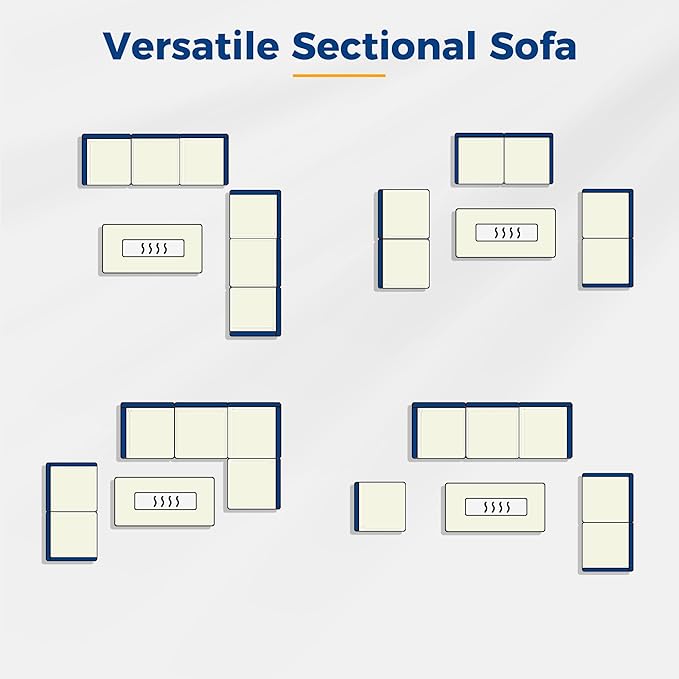 Wisteria Lane Patio Furniture Set for All Wheather, 7 Pieces Wicker Outdoor Furniture Set with Washable Cushions & Fire Pit Table, Oversized Outdoor Sectional for Garden, Poolside, Backyard, Blue