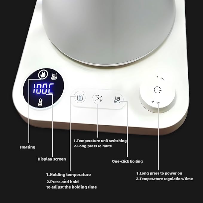 Electric Kettles, Gooseneck Electric Kettle, ±1℉ Temperature Control, Stainless Steel Inner, Quick Heating, for Pour Over Coffee, Brew Tea, Boil Hot Water, 0.9L (White)