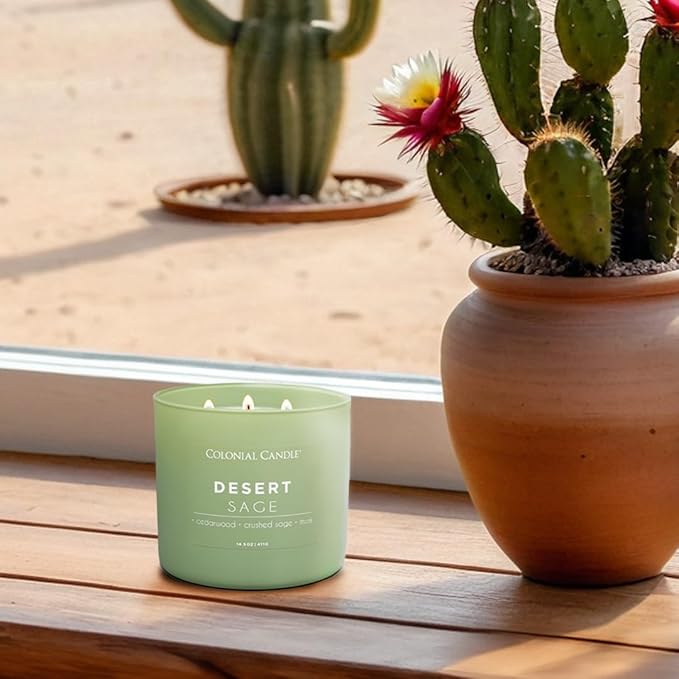 Colonial Candle Desert Sage Scented Jar Candle, Pop of Color Collection, 3 Wick, 14.5 oz - Up to 60 Hours Burn