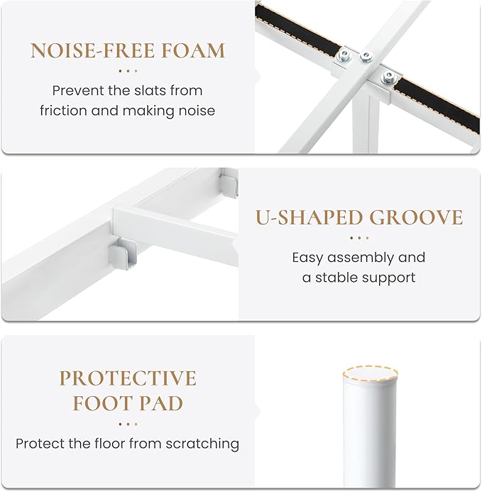 SHA CERLIN 14'' Full Size Metal Platform Bed Frame/Victorian Headboard and Footboard/Steel Slats Mattress Foundation for Storage/No Box Spring Needed/Noise Free/White